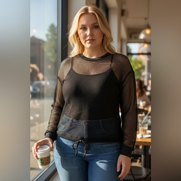 Twice Chic Boutique Tops - ❣️RESERVED❣️ L TCB 90’S BABE Black Sporty Mesh Top NWT